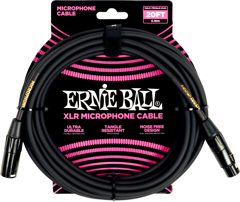 Ernie Ball 20' Male Female XLR Microphone Cable Black