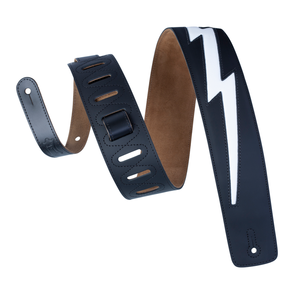 Levy's DM2 2.5" Leather Strap with Lightning Bolt Inlay, Black