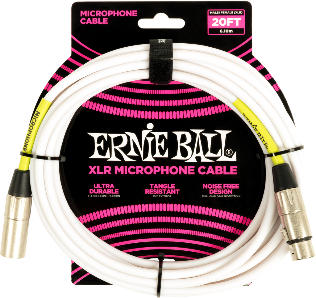 Ernie Ball 20' Male Female XLR Microphone Cable White
