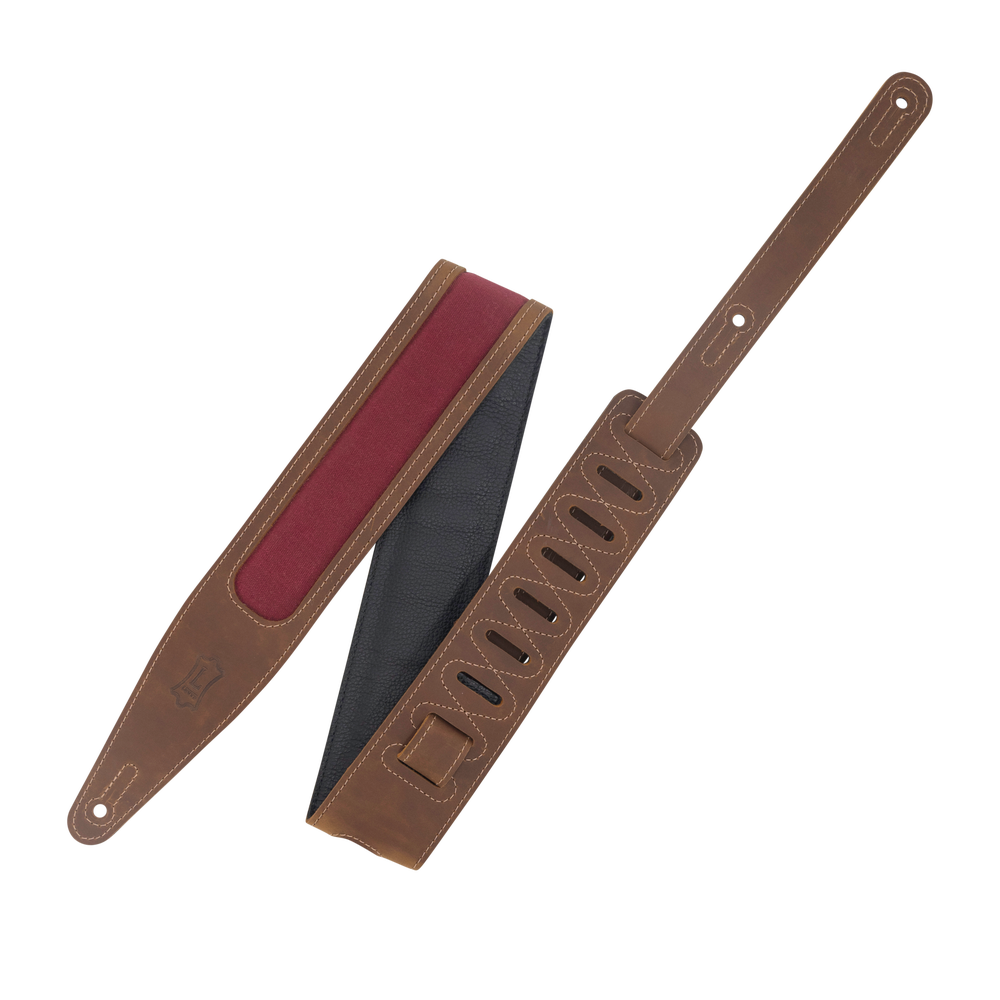 Levy's M317TRI Voyager Pro Crazy Horse Leather Guitar Strap, Brown & Burgundy