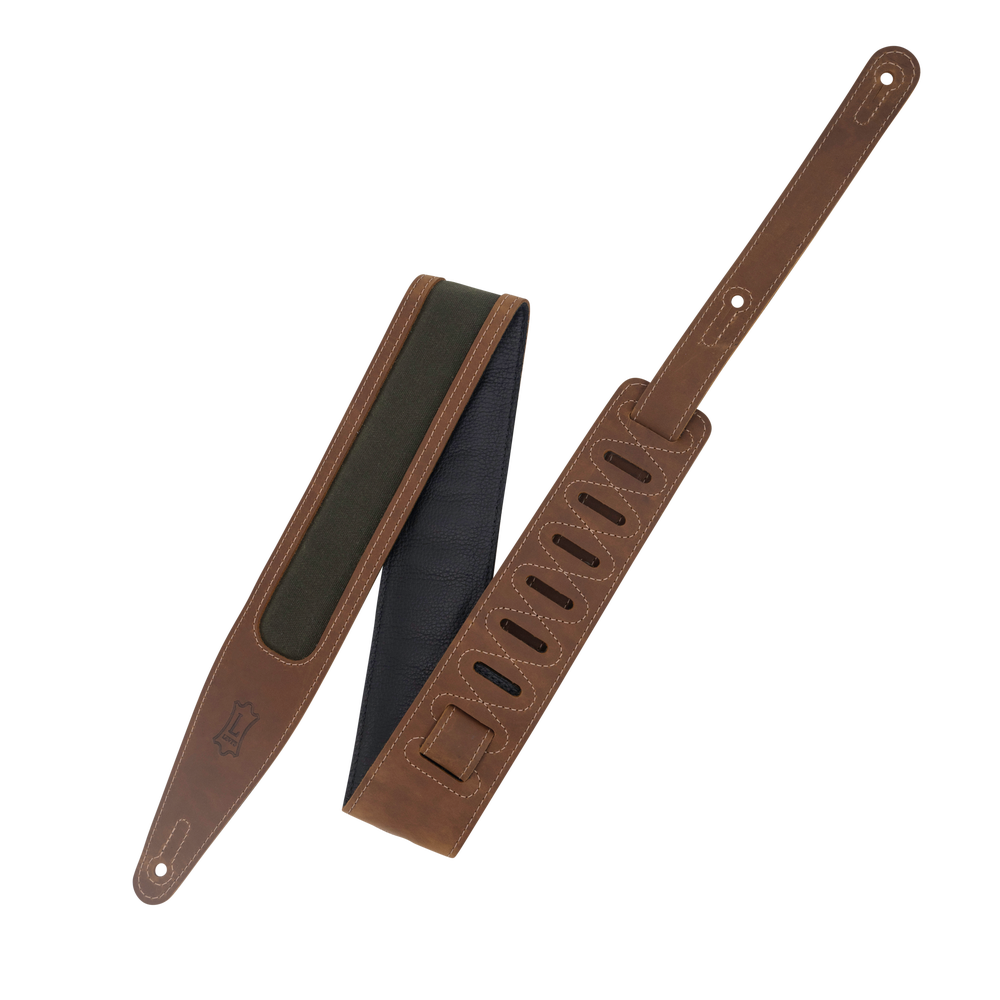 Levy's M317TRI Voyager Pro Crazy Horse Leather Guitar Strap, Brown & Green