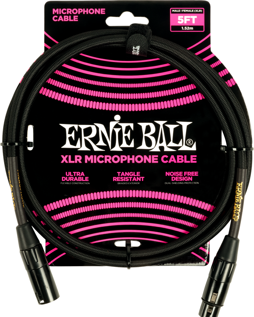 Ernie Ball 5' Braided XLR Microphone Cable, Black