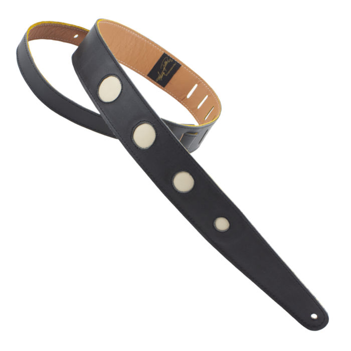 [HP24CWH] Henry Heller 2" Leather Guitar Strap Modern Circles, Black & White