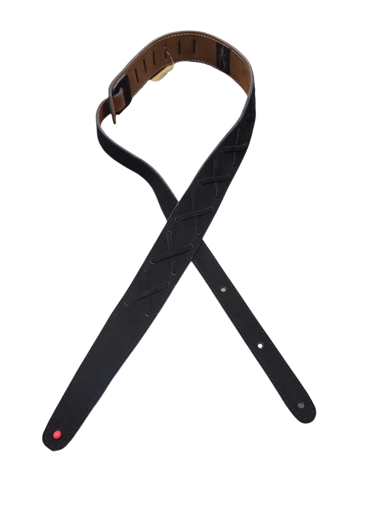 [HPX-BLK] Henry Heller 2" Black Suede Strap with Black X's