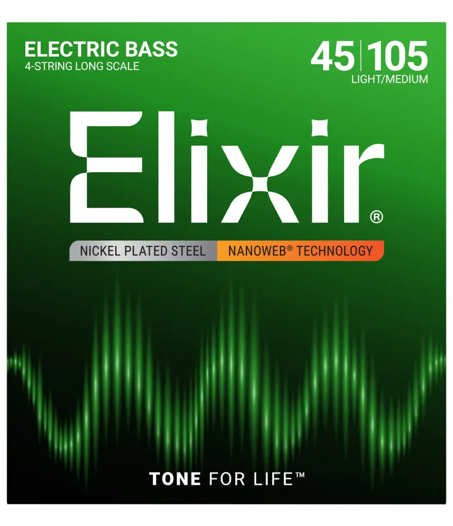 [14677] Elixir 14677 Nickel Plated Steel Bass Strings, NANOWEB, Long Scale Light, 45-105