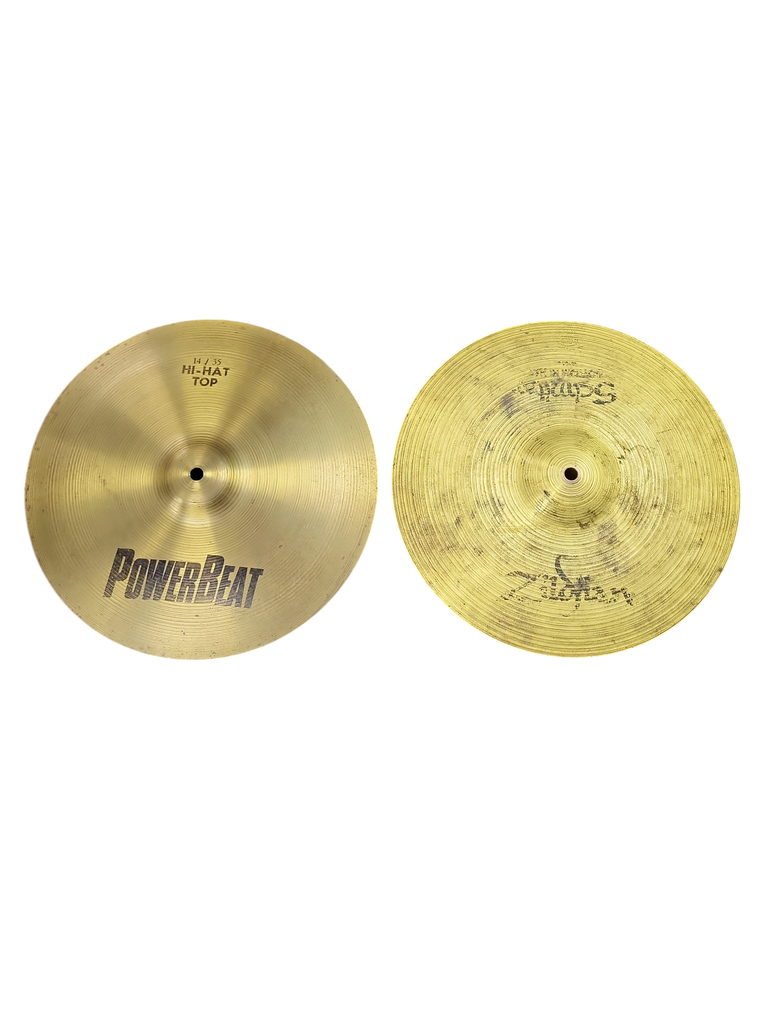 Mixed 14" Hi Hats, Sabian Power Beat Top, Zildjian Scimitar Bottom