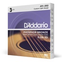 D'Addario Phosphor Bronze Strings, 11-52 Custom Light, EJ26, 3 Pack