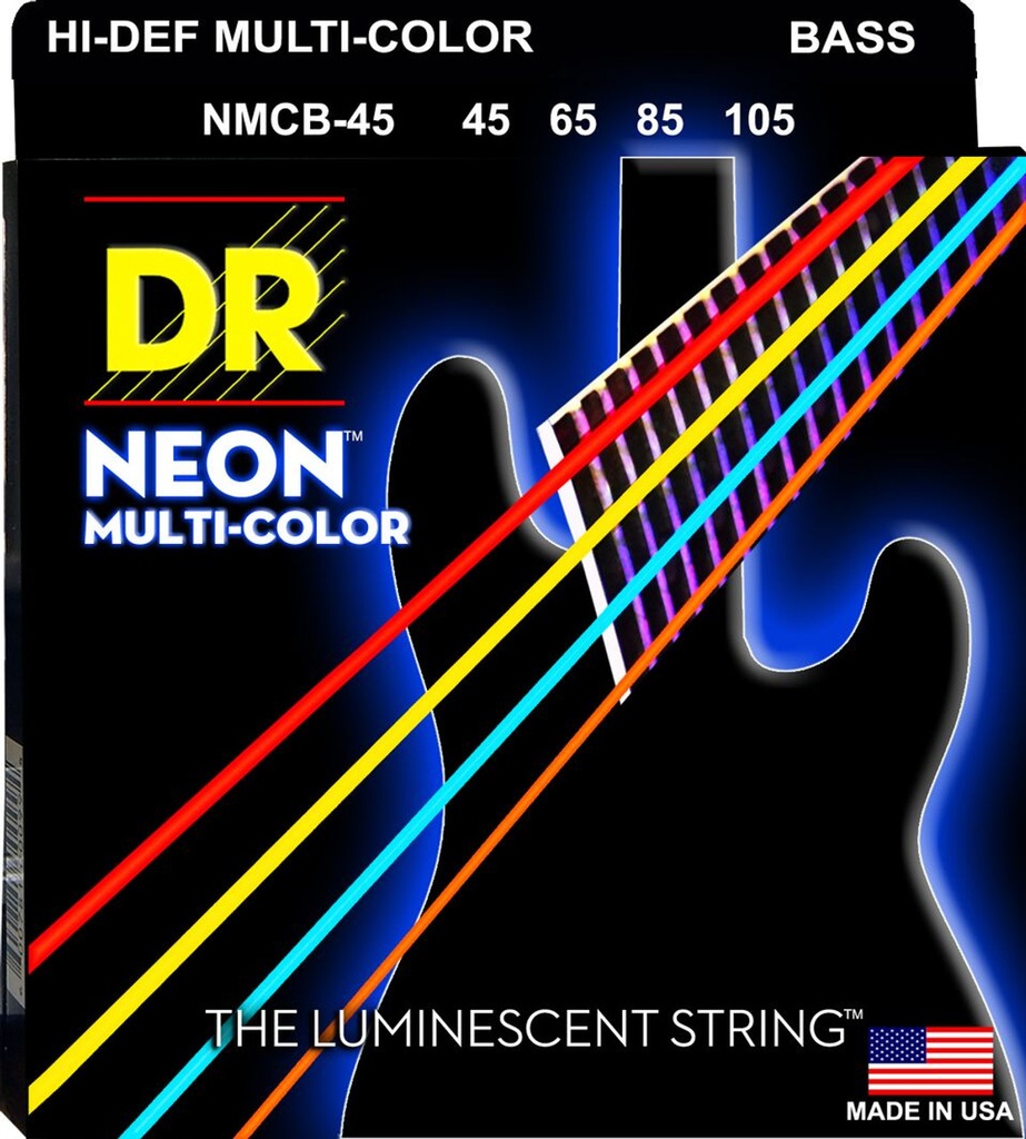 [NMCB-45] DR HI-DEF NEON Multi-Color Colored Bass Strings, Medium, 45-105