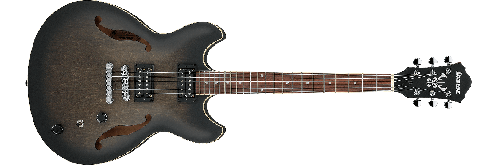 Ibanez Artcore AS53 Semi-Hollow Electric Guitar, Transparent Black Flat