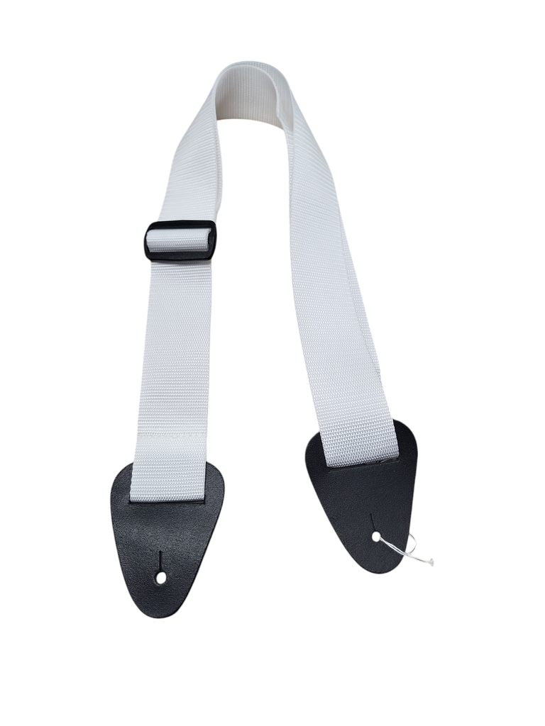 Basic 2" Wide Poly Guitar Strap with Leather Ends, White