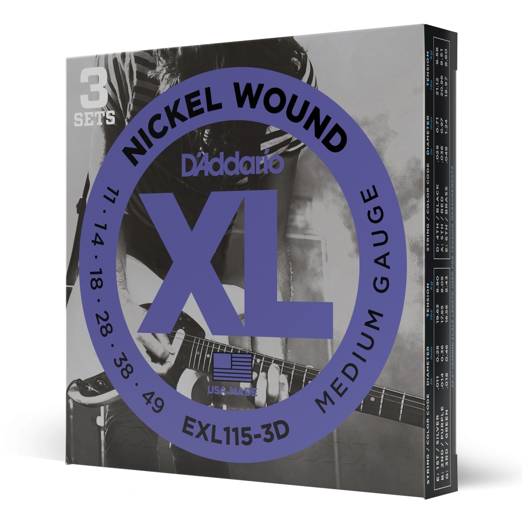 D'Addario XL Nickel Wound Strings, 11-49 Medium, EXL115-3D, 3 Pack