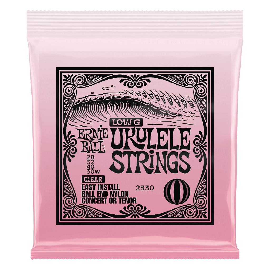 [P02330] Ernie Ball Low G Ukulele Strings for Concert/Tenor - Clear Nylon, Ball End