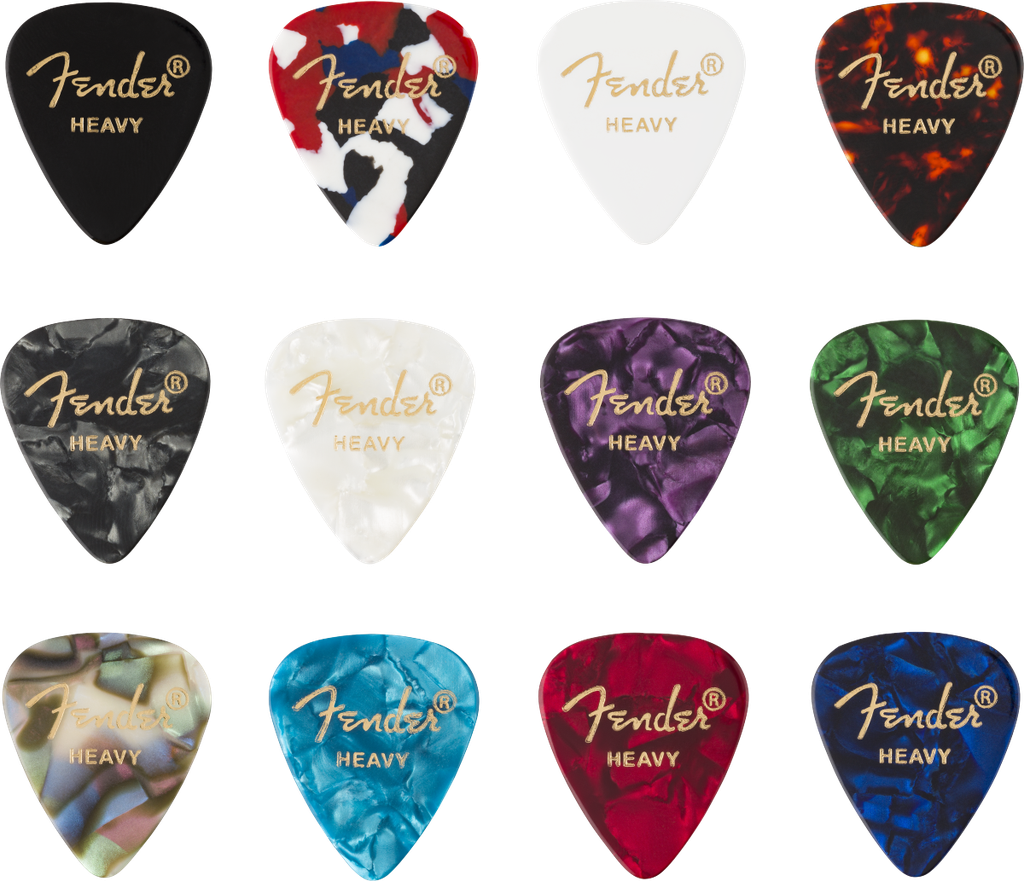 Fender 351 Shape Picks, Celluloid Medley, Heavy, 12 Picks