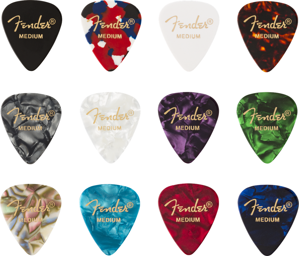 Fender 351 Shape Picks, Celluloid Medley, Medium, 12 Pack
