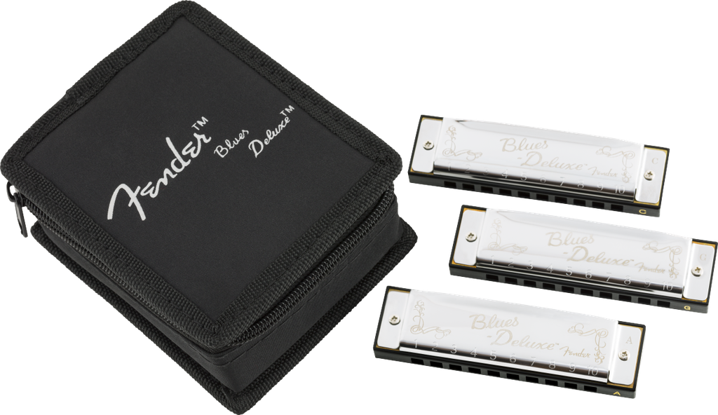 Fender Blues Deluxe Harmonicas, Set of 3 with Case