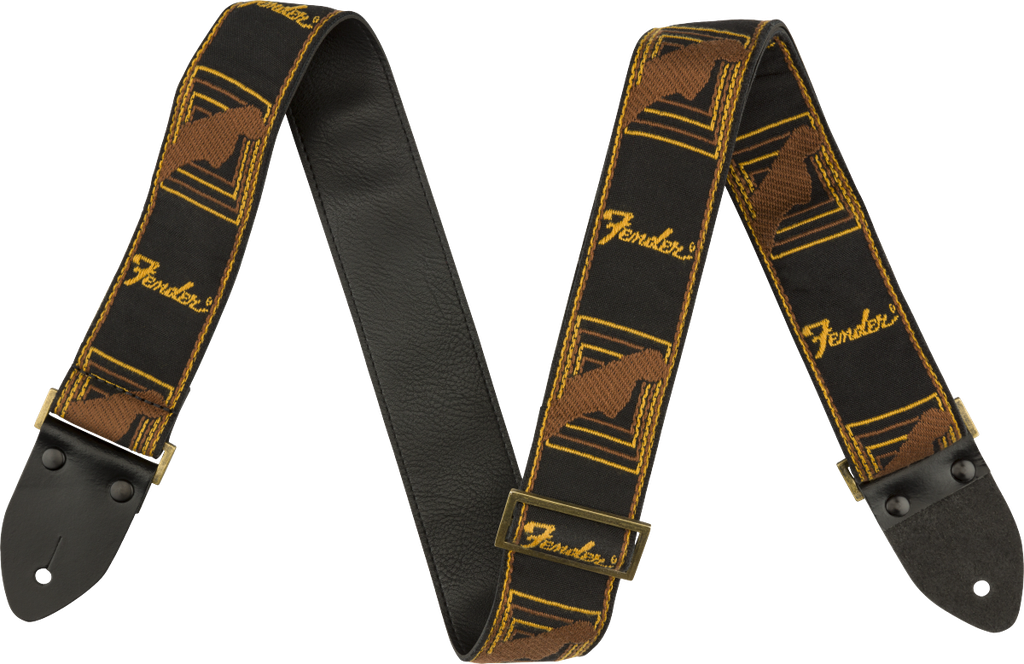 Fender Legacy Vintage Monogram Strap, Black/Yellow & Brown, 2"