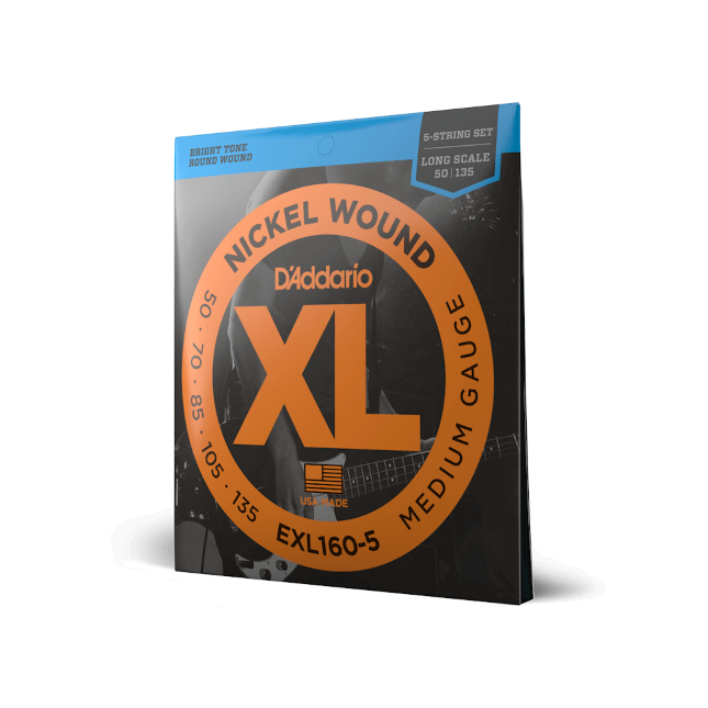 D'Addario EXL160-5 Medium Long Scale 5-String Bass Strings, 50 - 135