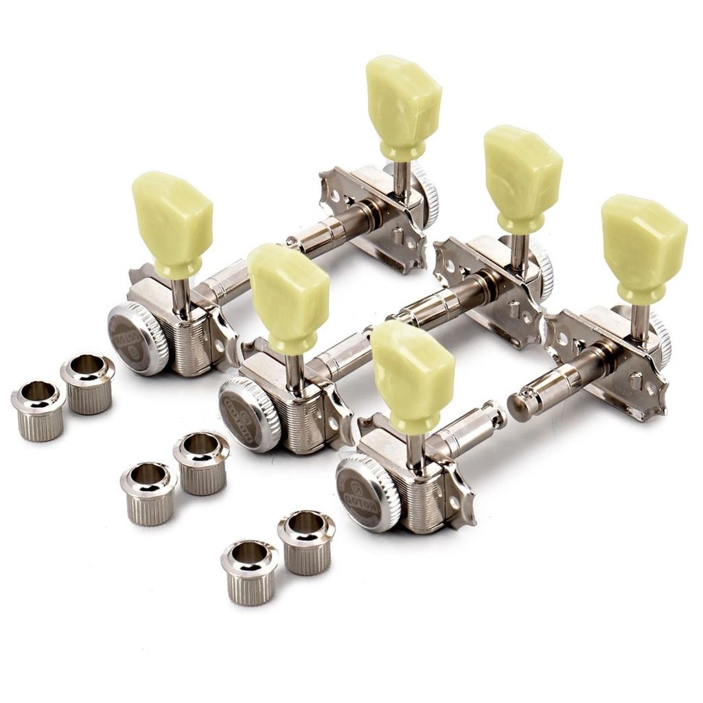 [SD90-SL-MGT-N] Gotoh SD90 MG-T Magnum Lock 3x3 Tuners, Nickel, Plastic Keystone Button