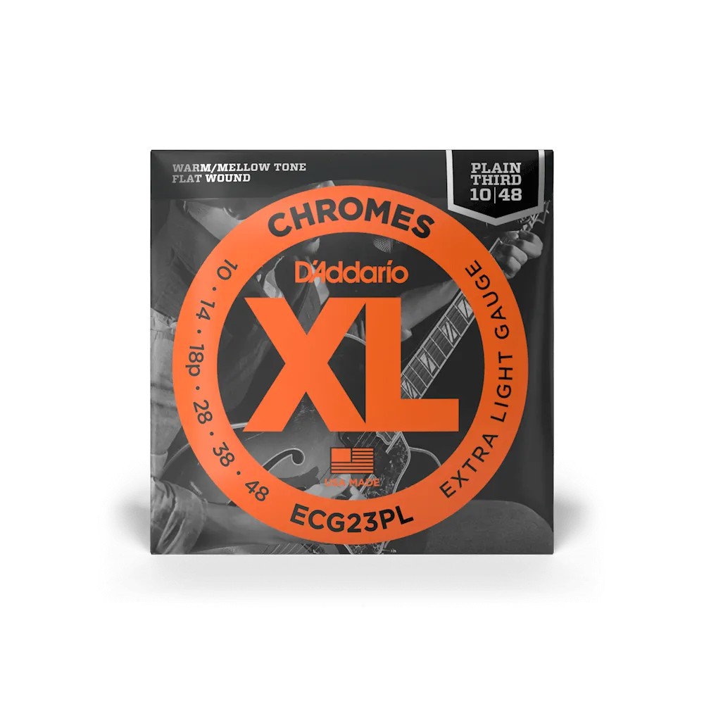 D'Addario 10-48 Extra Light, XL Chromes Flatwound Electric Guitar Strings, Plain 3rd
