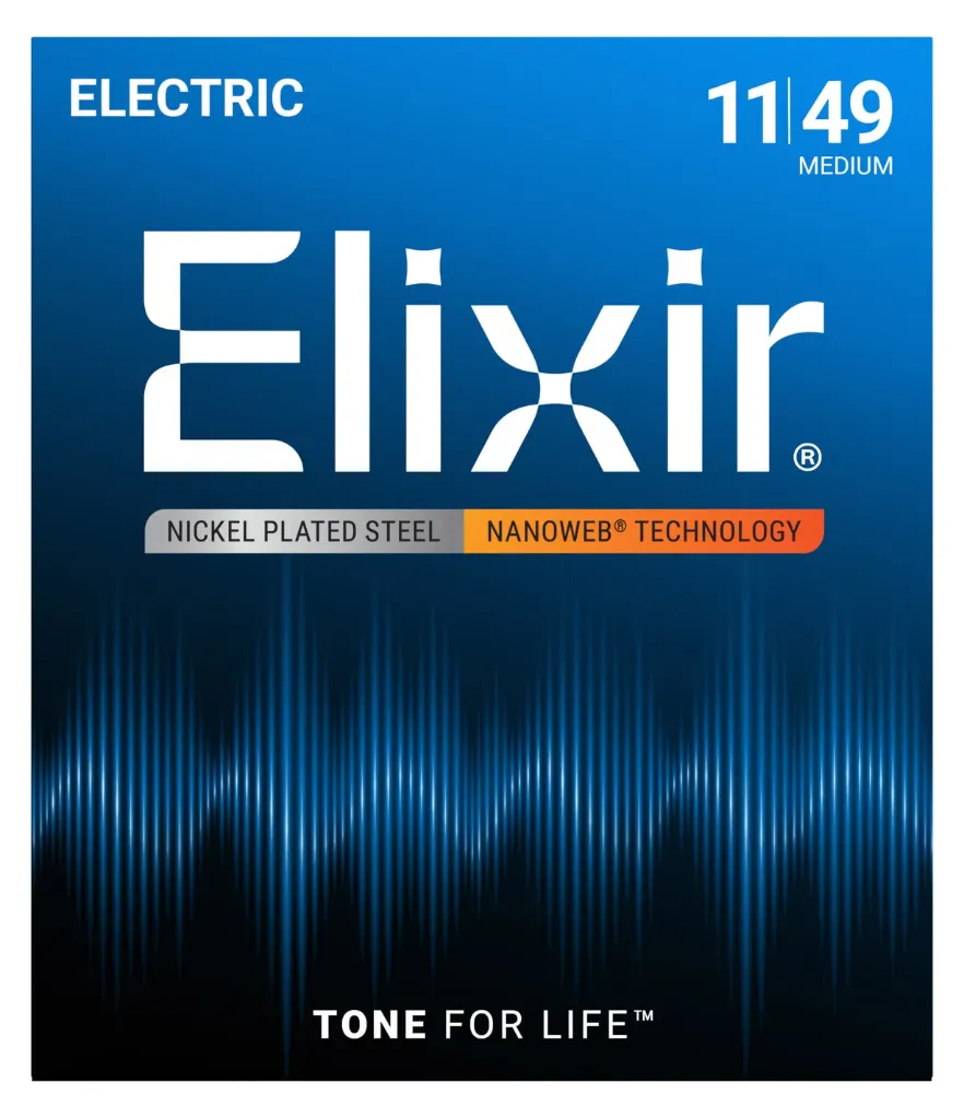 [12102] Elixir 12102 Nickel Plated Steel Electric Guitar Strings with Nanoweb, Medium 11-49