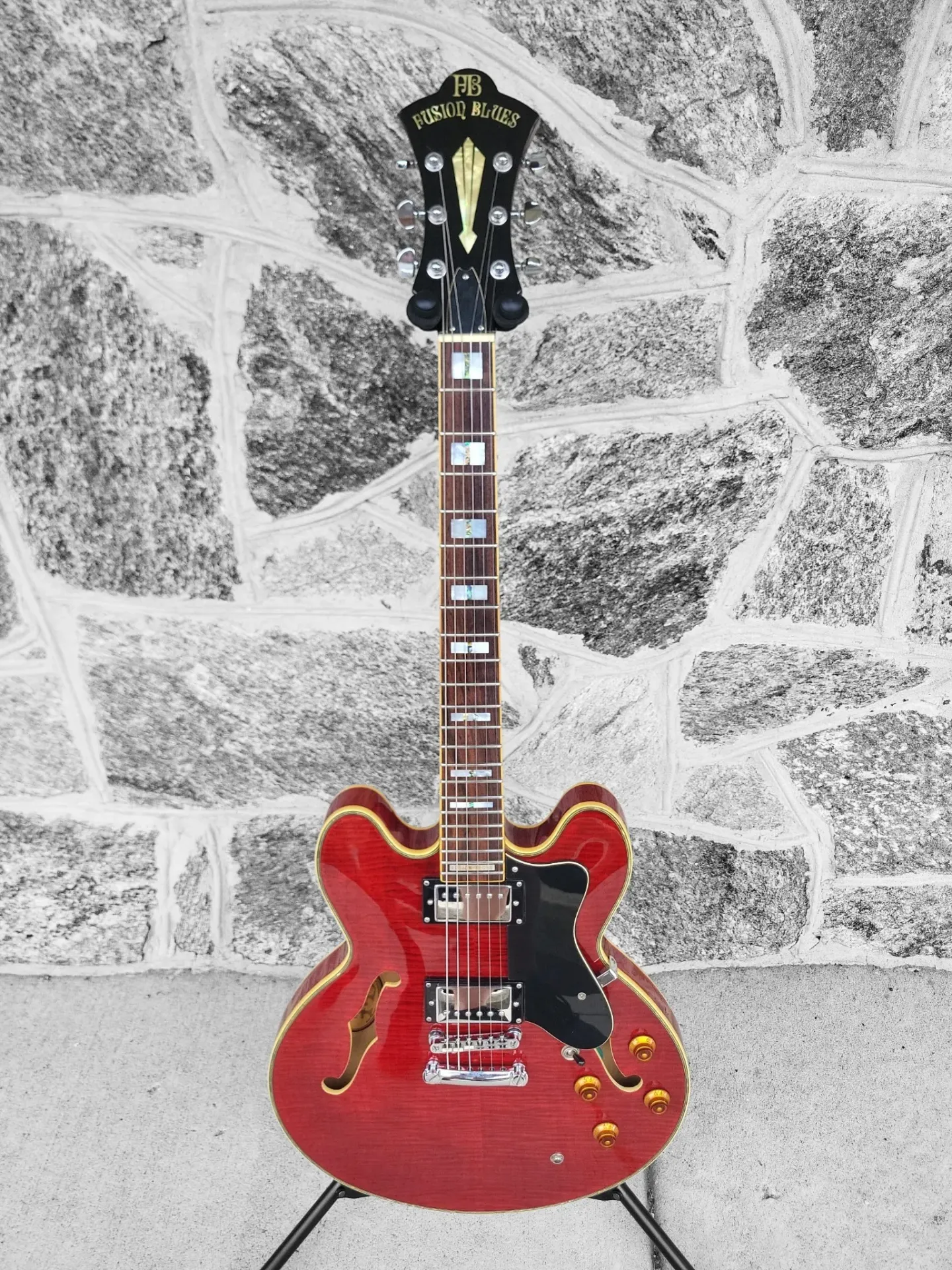 Fusion Blues FB200 335-Style Electric Guitar, Wine Red, with Case