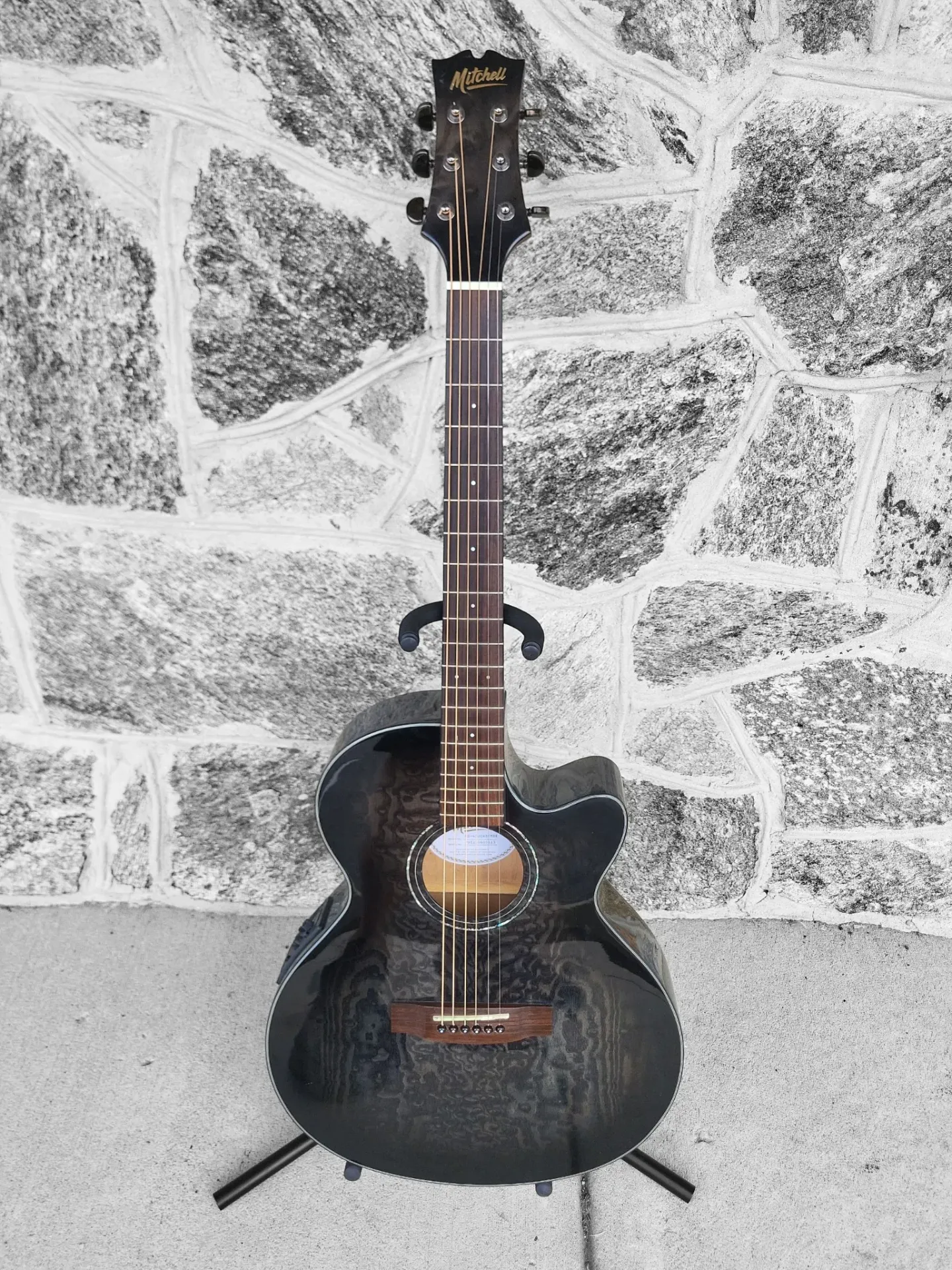Mitchell MX430QAB Exotic Series Acoustic-Electric Guitar Midnight Black Edge Bur