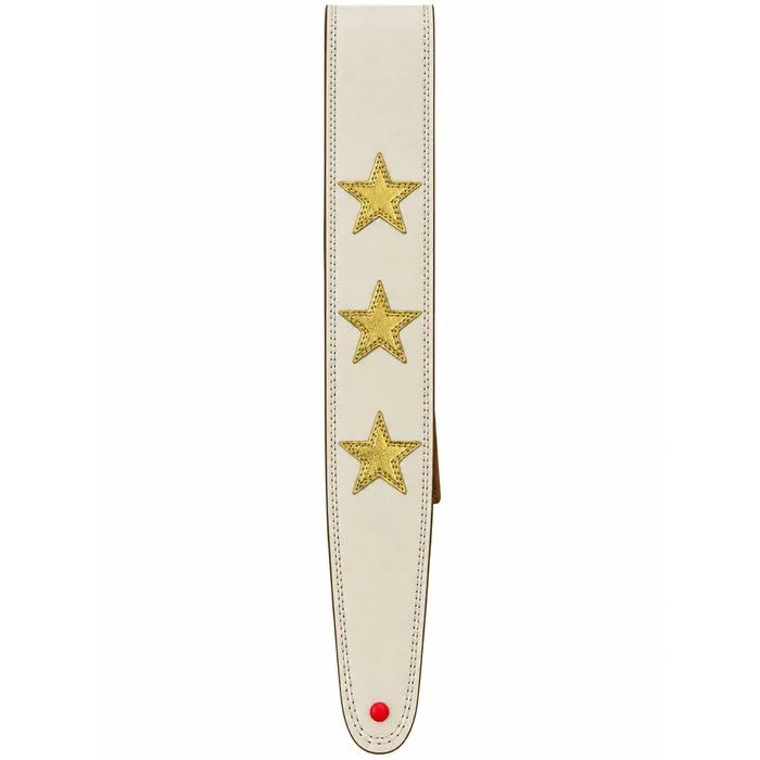 Henry Heller 2.5" Wide Garment Leather Guitar Strap with Double Stitched Stars, Bone & Gold