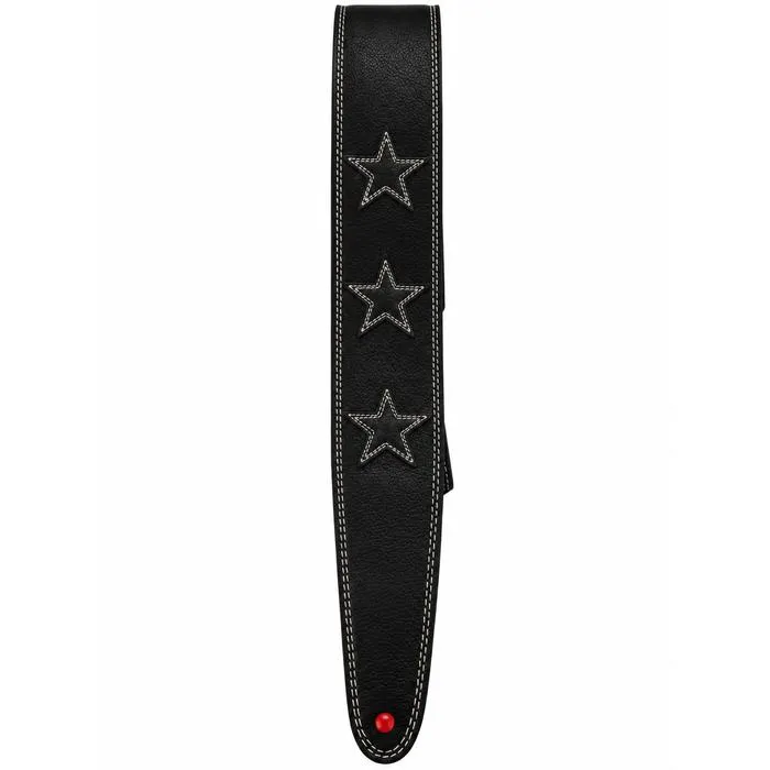 Henry Heller 2.5" Wide Garment Leather Guitar Strap with Double Stitched Stars, Black