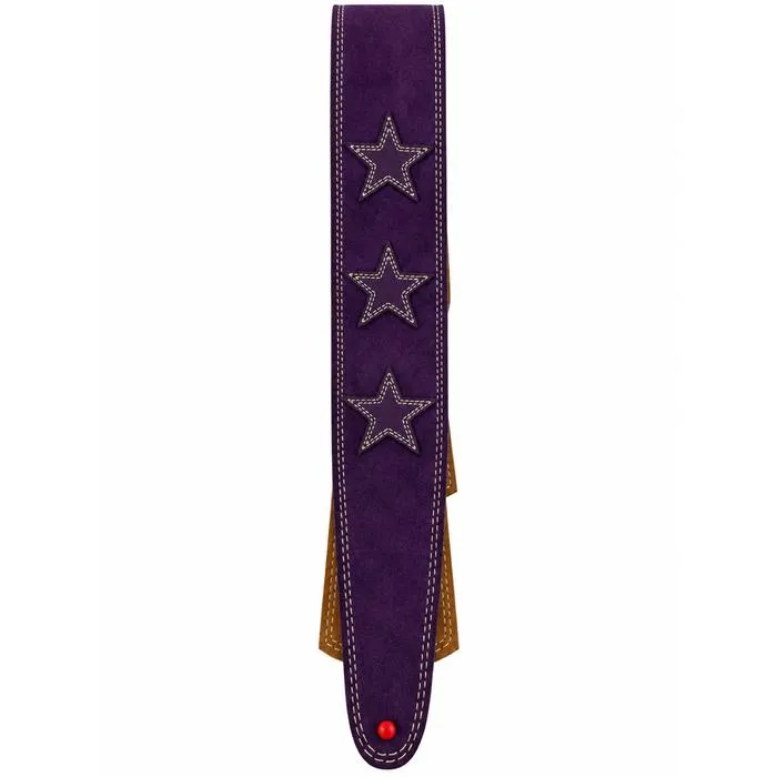 Henry Heller 2.5" Wide Garment Leather Guitar Strap with Double Stitched Stars, Purple