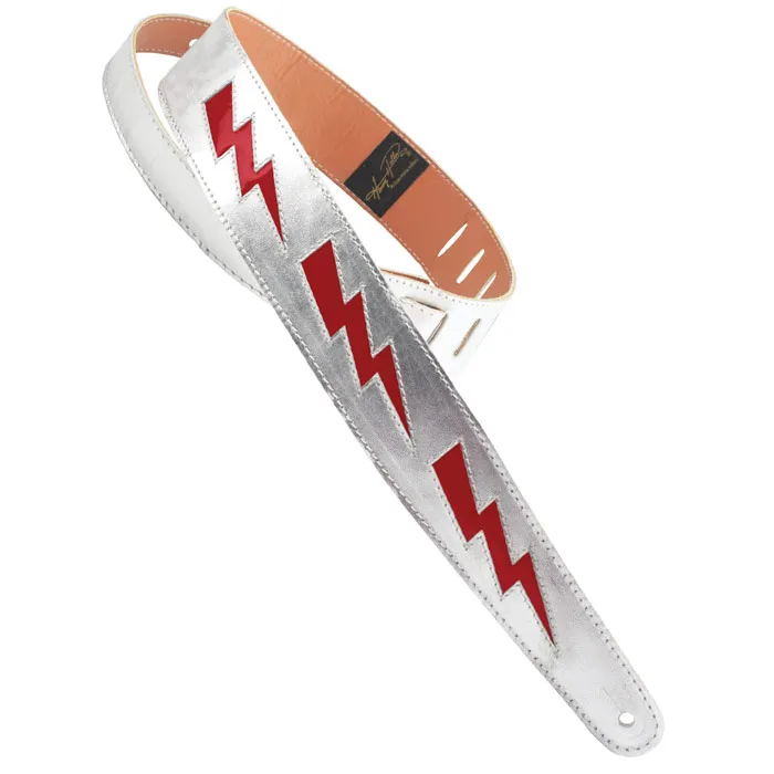 Henry Heller 2" DB Bolt Guitar Strap, Silver with Red Bolt