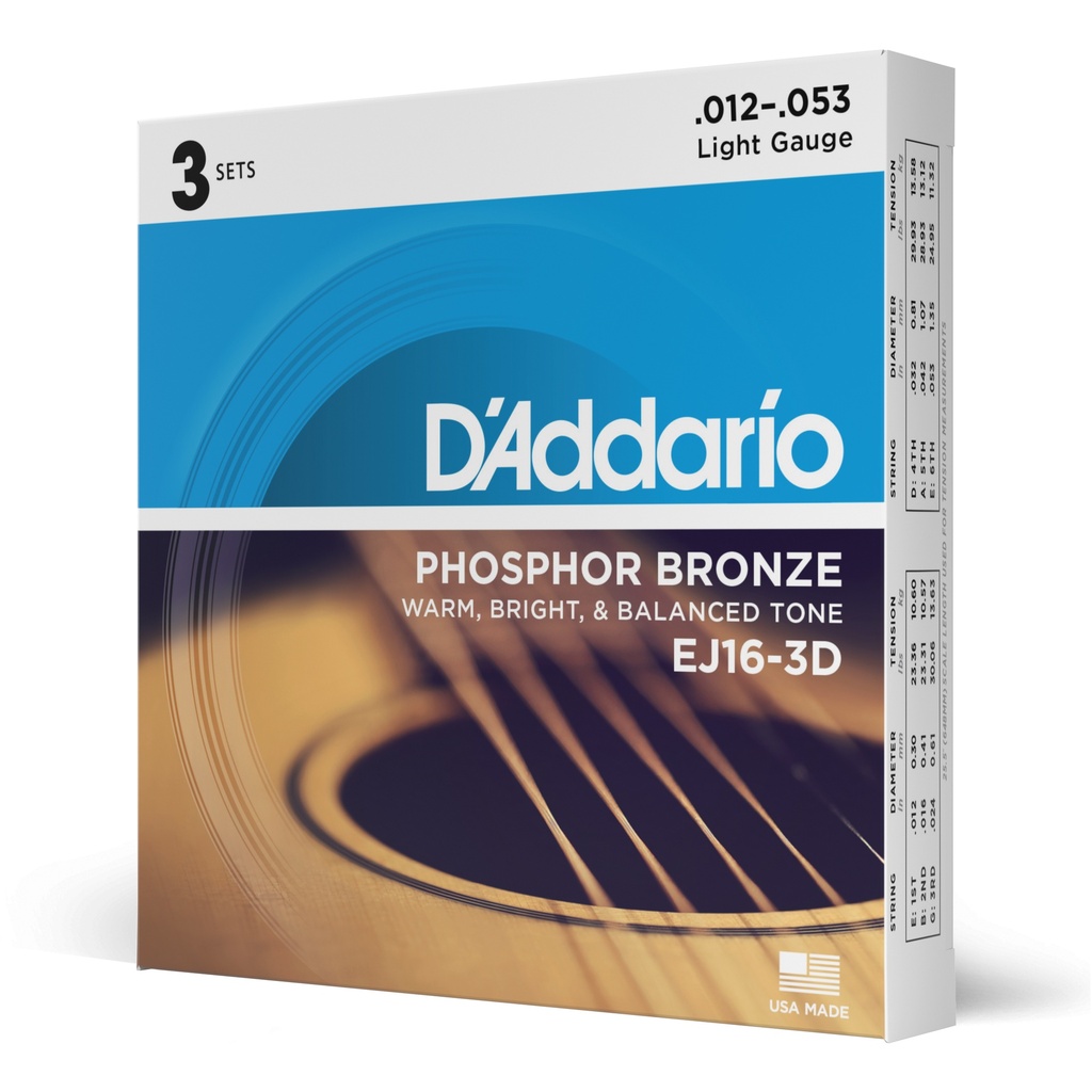 D'Addario Phosphor Bronze Strings, 12-53 Light, EJ16
