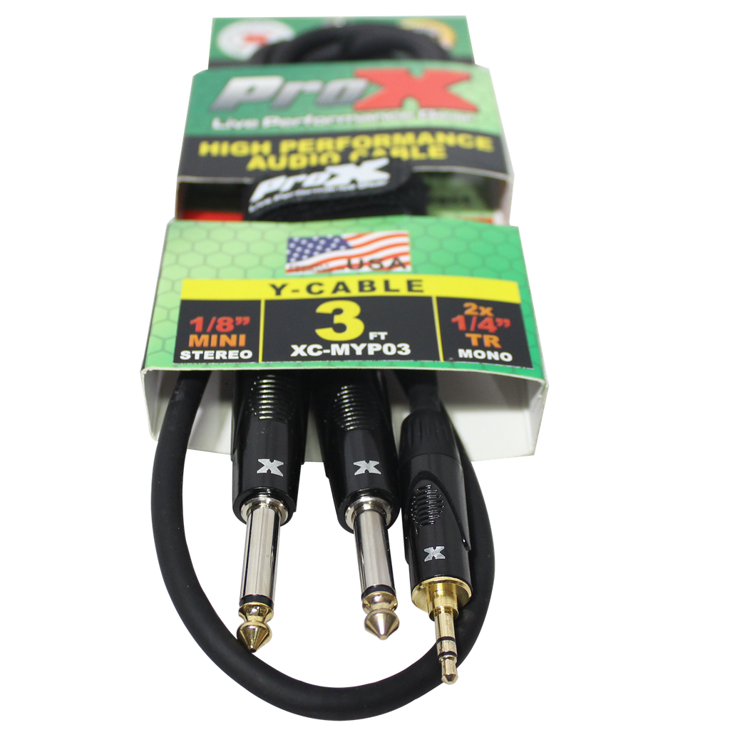 ProX 3.5mm TRS to Dual 1/4" TS Cable, 3'