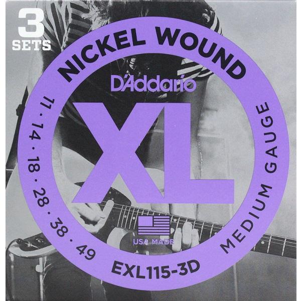 D'Addario XL Nickel Wound Strings, 11-49 Medium, EXL115-3D, 3 Pack