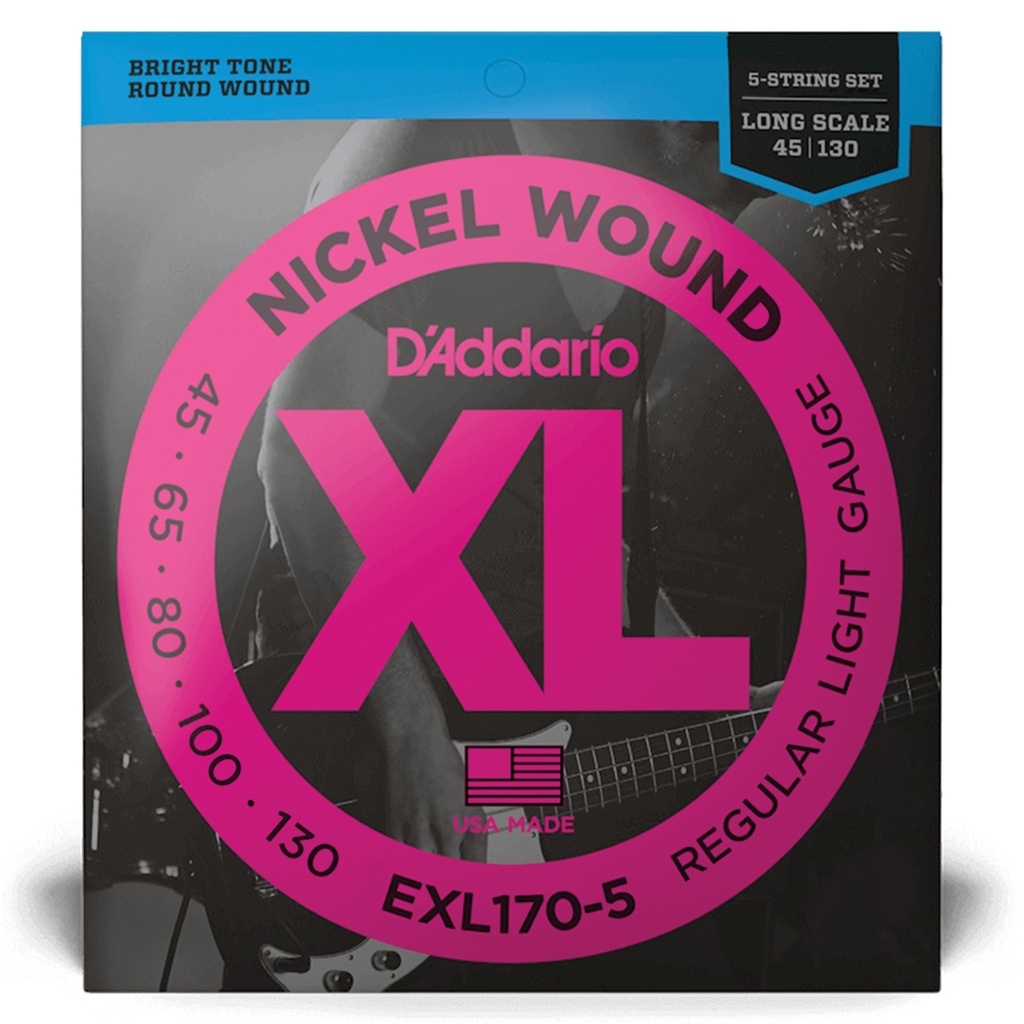 D'Addario XL Nickel Bass Strings, 45-130 Light, 5-String, Long Scale, EXL170-5