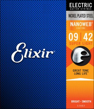 [12002] Elixir 12002 Nickel Plated Steel Electric Guitar Strings with NANOWEB, Super Light 09-42