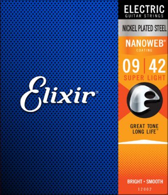 Elixir 12002 Nickel Plated Steel Electric Guitar Strings with NANOWEB. Super Light 09-42