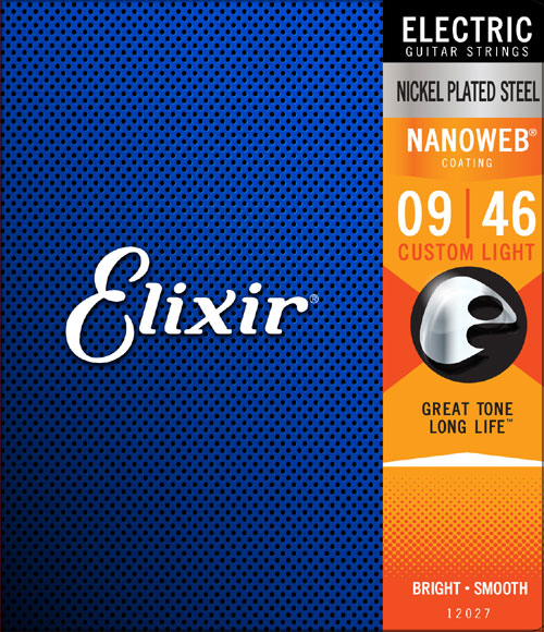 [12027] Elixir 12027 Nickel Plated Steel Electric Guitar Strings with NANOWEB, Custom Light 9-46