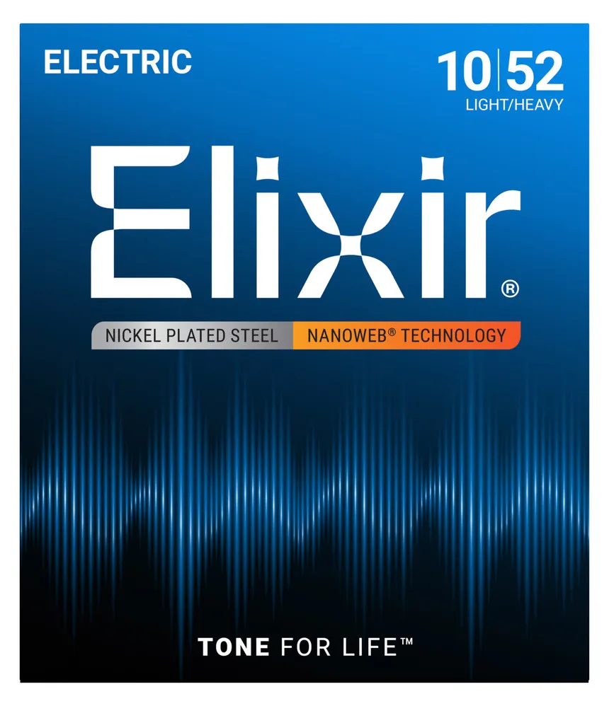 [12077] Elixir 12077 Nickel Plated Steel Electric Guitar Strings with NANOWEB, Light Heavy 10-52