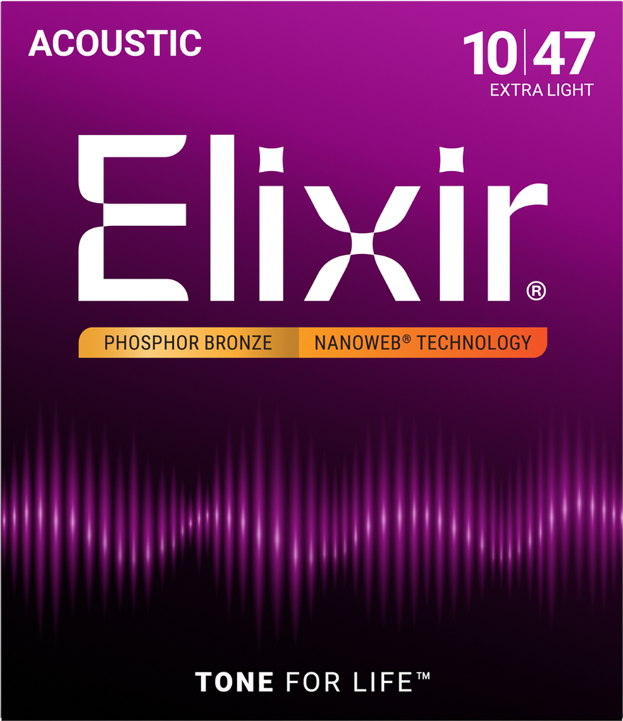 Elixir 16002 Phosphor Bronze Acoustic Guitar Strings with NANOWEB, Extra Light 10-47