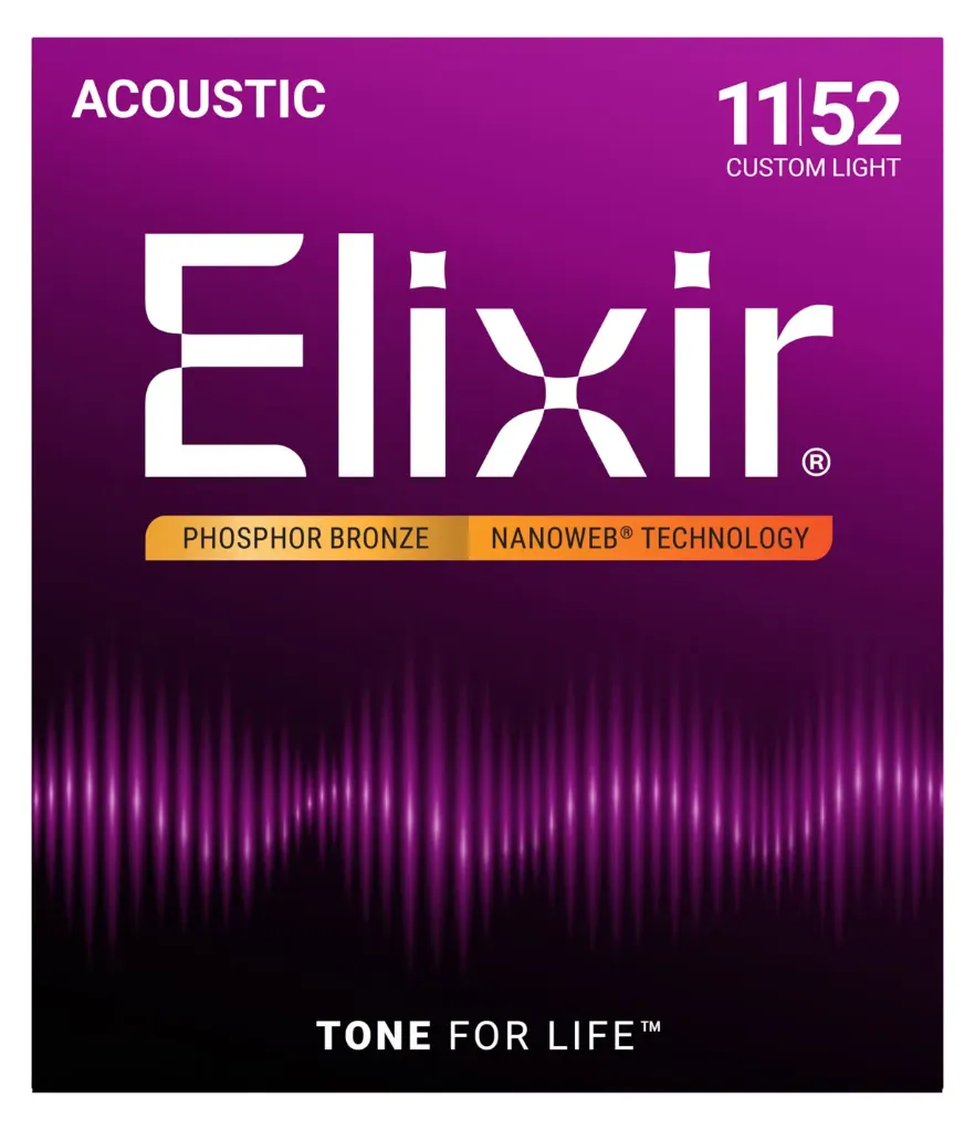 Elixir 16027 Phosphor Bronze Acoustic Guitar Strings with NANOWEB, Custom Light 11-52