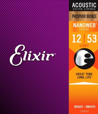 [16052] Elixir 16052 Phosphor Bronze Acoustic Guitar Strings with NANOWEB, Light 12-53