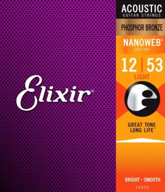 Elixir 16052 Phosphor Bronze Acoustic Guitar Strings with NANOWEB. Light 12-53