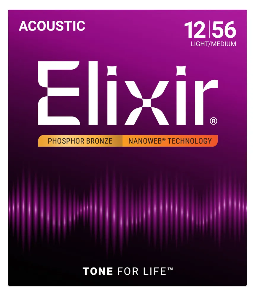[16077] Elixir 16077 Phosphor Bronze Acoustic Guitar Strings with Nanoweb, Light Medium, 12-56