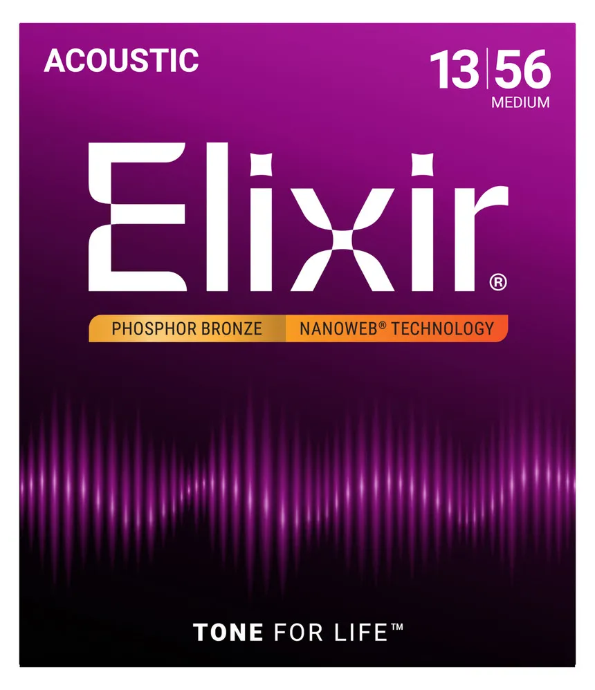 [16102] Elixir 16102 Phosphor Bronze Acoustic Guitar Strings with NANOWEB, Medium 13-56