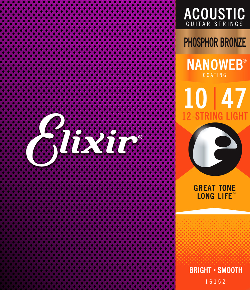 [16152] Elixir 16152 Phosphor Bronze 12-String Acoustic Guitar Strings with NANOWEB, Light 10-47 & 10-27