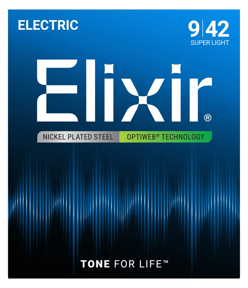 [19002] Elixir 19002 Nickel Plated Steel Electric Guitar Strings with Optiweb, Super Light 9-42