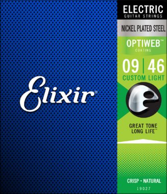 Elixir 19027 Nickel Plated Steel Electric Guitar Strings with Optiweb, Custom Light 9-46