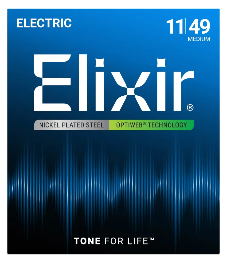 [19102] Elixir 19102 Nickel Plated Steel Electric Guitar Strings with Optiweb, Medium 11-49