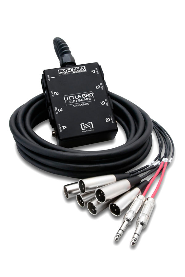 [SH-6X2-20] Hosa SH-6X2-20 Little Bro' Sub Snake, 6 XLR Sends, 2 1/4" TRS Returns, 20'