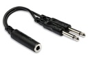 Hosa YPP-106 Y-Cable Splitter, Female 1/4" TS to Dual Male 1/4" TS